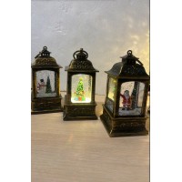 Новорічний світильник-ліхтар 15см Різдвяний нічник на батарейках Іграшка на ялинку з малюнком та підсвічуванням 